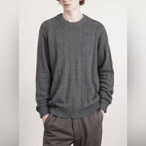 Oscar de la Renta Wool Cable Knit Crewneck Pullover Jumper Sweater grey Men Lg